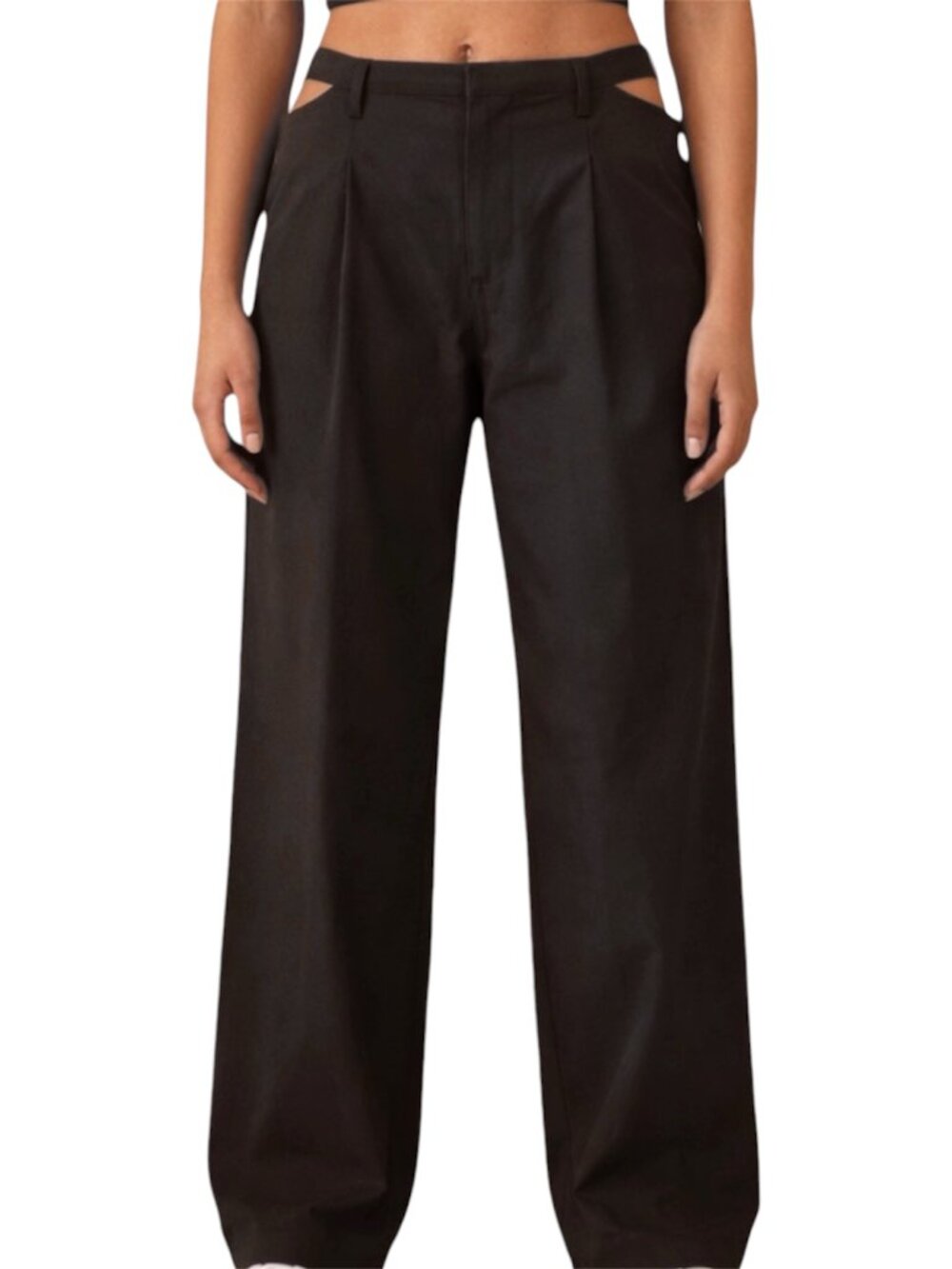 Alo Yoga Mid Rise Showdown Trouser Black Wide Leg Hip Cutout Pants Size M